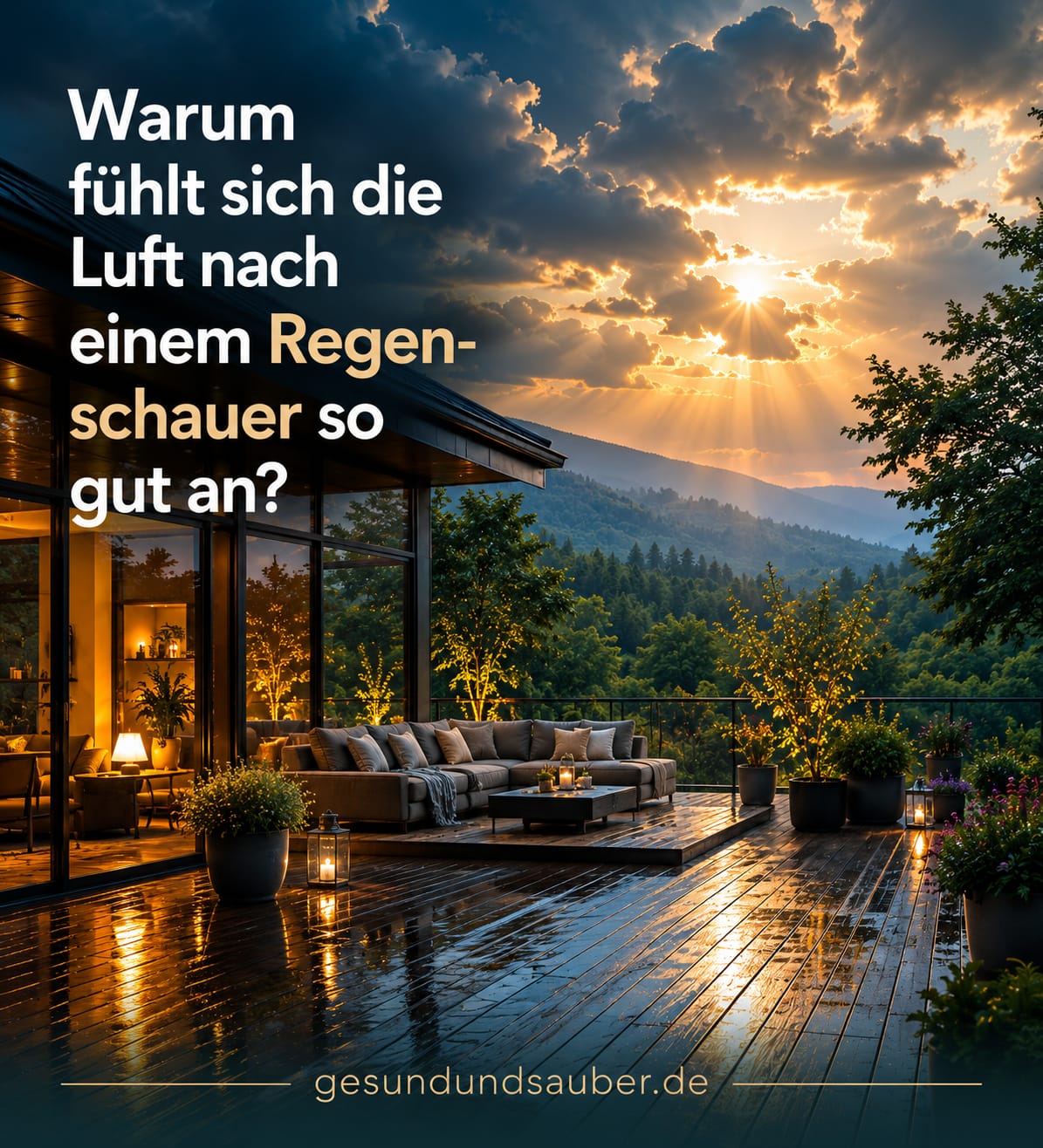 Luft nach einem Regenschauer sorgt für frische Atmosphäre rund um ein modernes Zuhause
