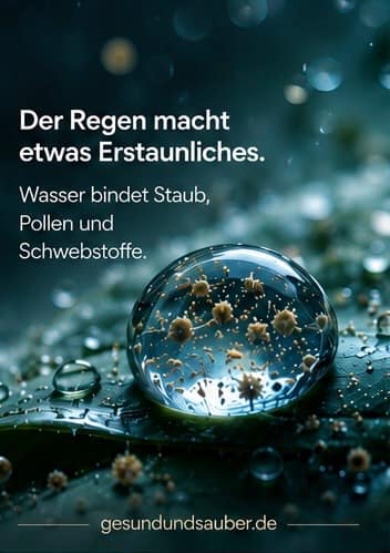 Warum sich die Luft nach einem Regenschauer so gut anfühlt – und was das mit deinem Zuhause zu tun hat 1 Regentropfen bindet Staub, Pollen und Schwebstoffe aus der Luft