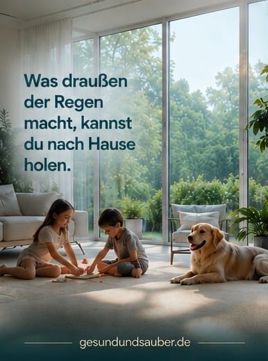 Warum sich die Luft nach einem Regenschauer so gut anfühlt – und was das mit deinem Zuhause zu tun hat 3 Heller Wohnraum mit Kindern und Hund in entspannter Atmosphäre